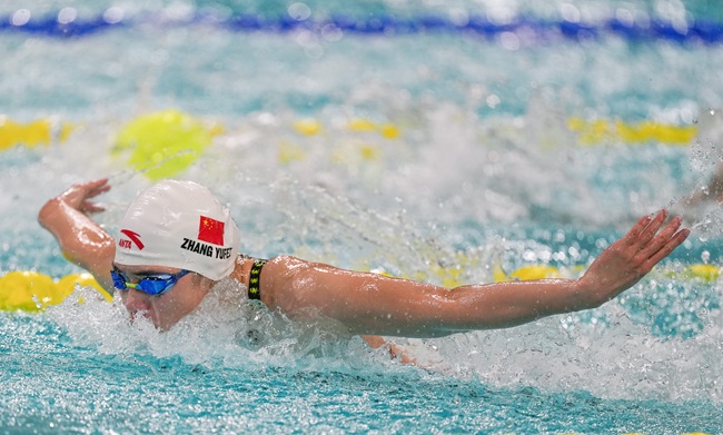 11日晚,江苏队选手张雨霏在比赛中。(十五运会官方图片)