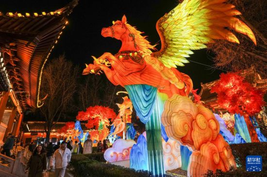 12月30日，市民游客在南京市秦淮区夫子庙大成殿景点参观各种灯彩。新华社记者 李博摄