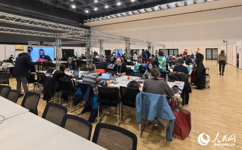 米兰冬奥会新闻中心媒体工作区。