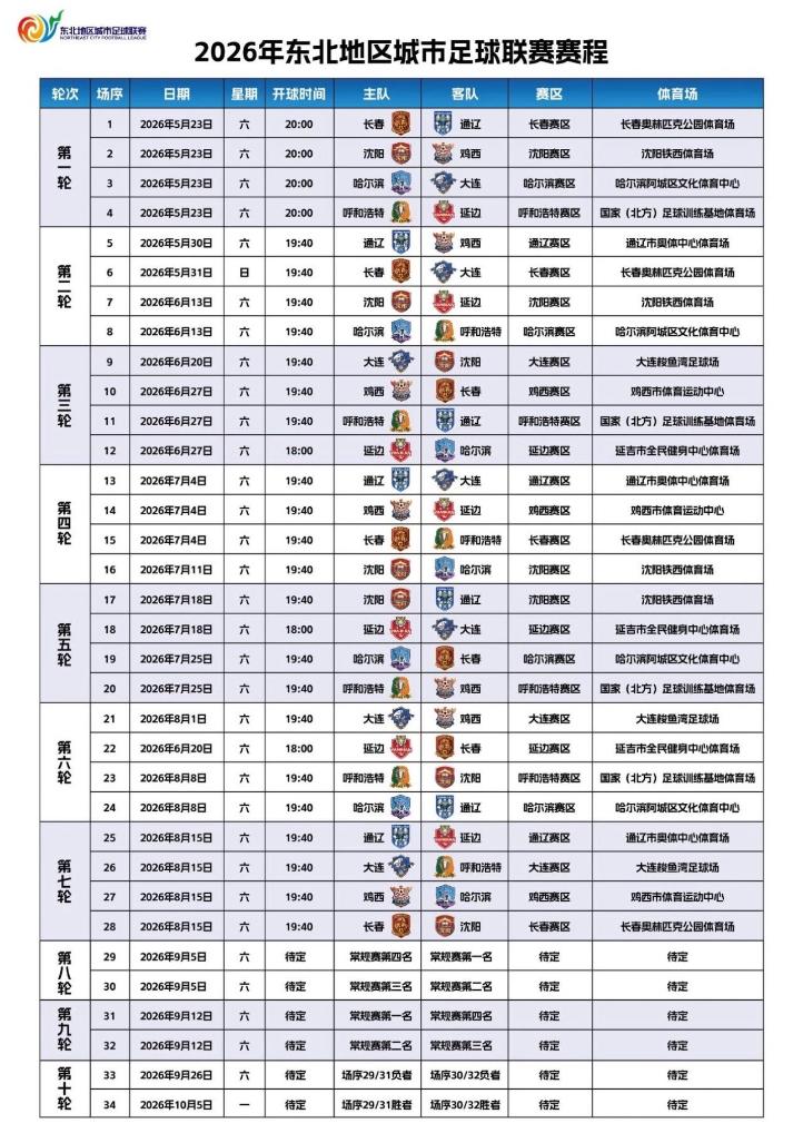 “东北超”赛程表。